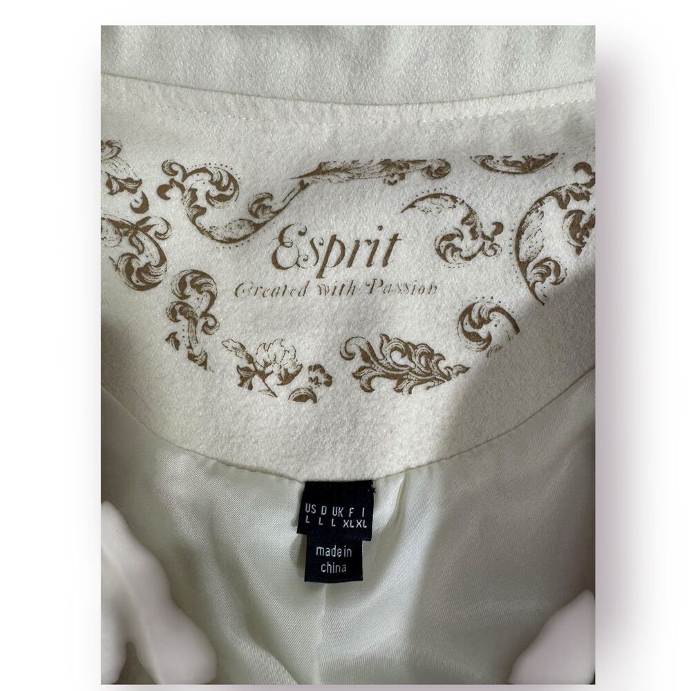 Esprit White‎ Elegant Buttoned Trench Coat with Belt Size Large Buttoned Collar - Picture 6 of 9